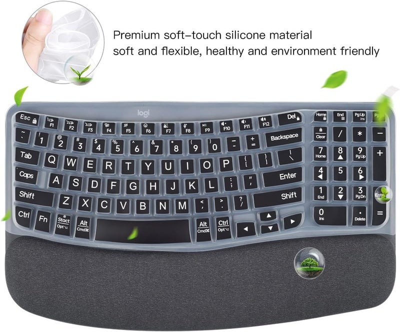 imComor Large Print Keyboard Cover for Logitech Wave Keys MK670 Combo Keyboard Skin, Logitech Wave Keys Wireless Ergonomic Keyboard Cover Protector Skin, Logitechs Waves Key Accessories, Black - Image 4